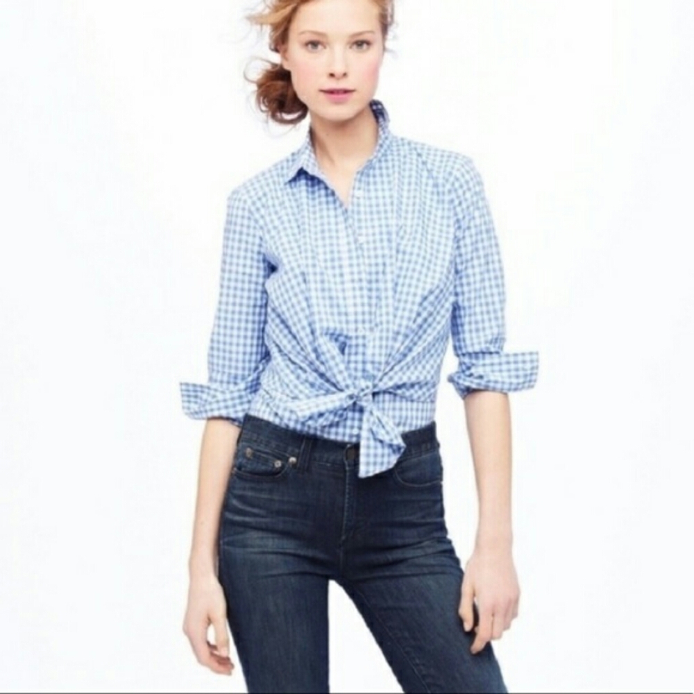 J.crew Altuzarra gingham waist tie button‎ down Size 0 XS Blue White